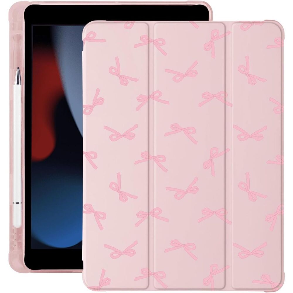 Cute Kawaii Pink Bow iPad Air 11 Inch Case M3 M2 Leather Cover Pencil Holder